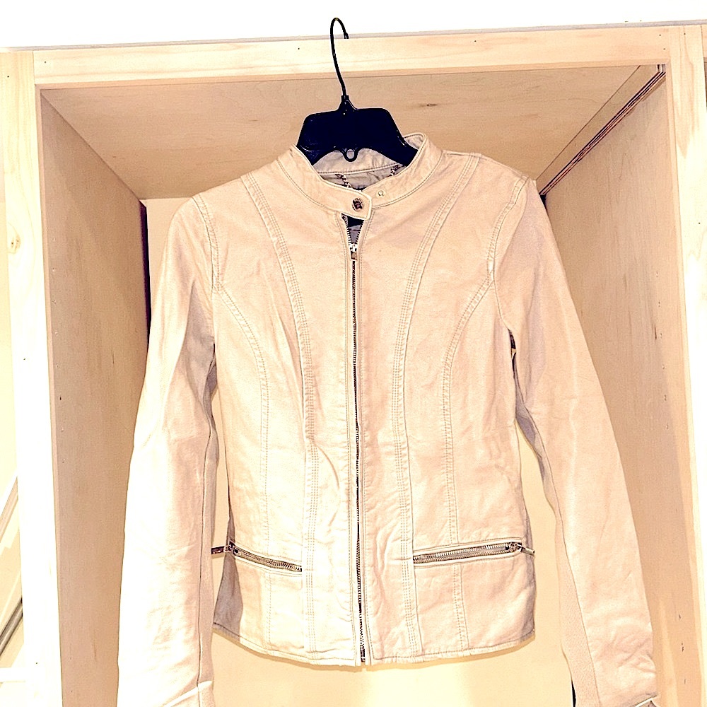 Leather Tan Jacket with zipper detail. Size S/P.